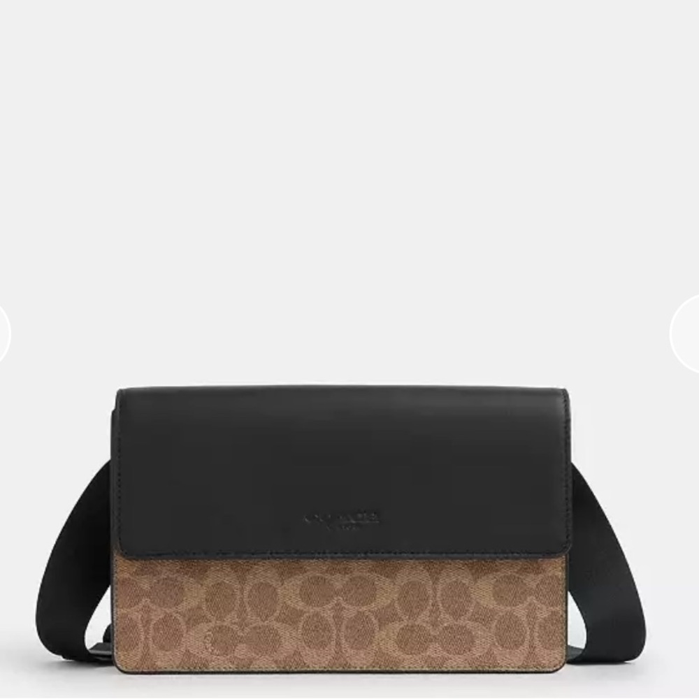 Coach Turner Tan\Black Flap Signature Canvas Crossbody-CCQ53
